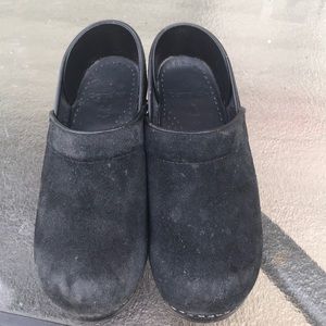 Dansko Black Suede Clogs